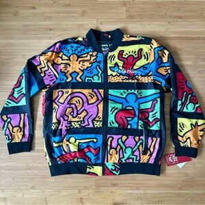 NWT Members Only x Keith Haring Bomber Windbreaker Jacket sz L 80s 90s Graffiti